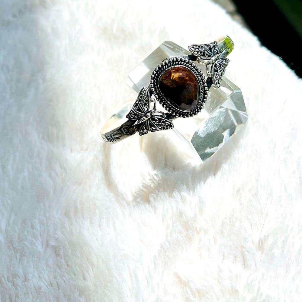 Pietersite with butterfly Cuff size 6-8” in 925 Sterling Silver